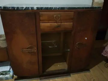 commode ancienne en bois + marbre