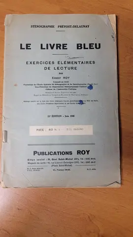 Le livre bleu exercice élémentaire de lecture sténographie 1946