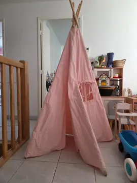 tente enfant bois et tissus rose