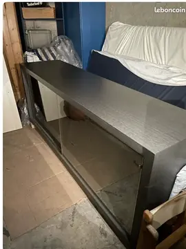 Buffet long en bois veiné finition chêne gris