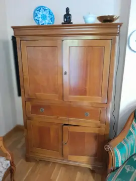 MEUBLE TELE plaqué noyer, H 163 L56 P56