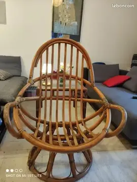 fauteuil coquille rotin avec coussin