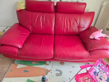 canapé rouge cuire 2 places