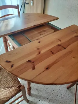table ronde avec rallonge, bureau, lit mezzanine bois avec sommier, buffet haut bois, bibliothèque b