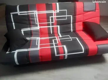 Banquette-lit clic-clac PORTO labyrinthe noir et rouge