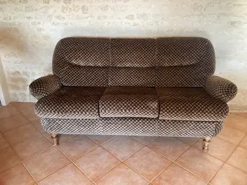 Canapé lit 3 places vintage et ses 2 fauteuils