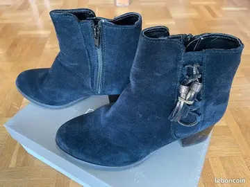 Bottines cuir daim bleu, taille 37