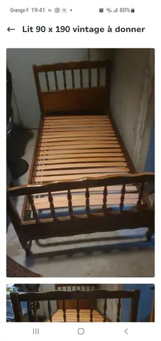 donne lit simple 90 x 190 vintage complet
