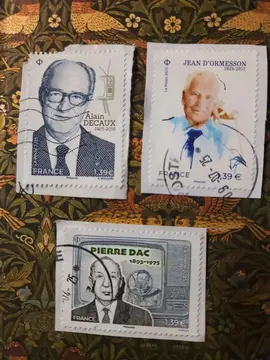 Timbres oblitérés Alain Decaux, Pierre Dac et Jean d'Ormesson