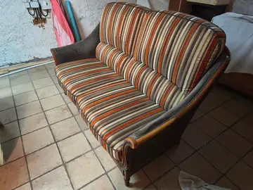 canapé 2 places merisier et tissus