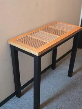 CONSOLE DESSUS BOIS ET VERRE PIEDS METAL