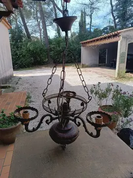 Lustre 3 branches patine antiquaire