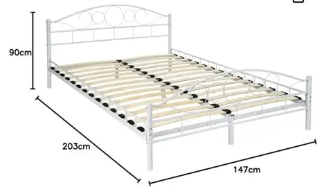 Cadre de lit avec sommier en Bois Lit 140x200 cm Cadre en Acier laqué époxy Lit 2 Personnes