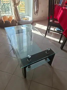table basse verre et bois