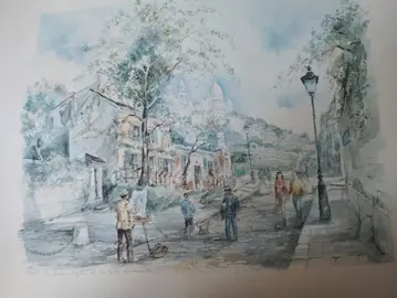 lithographie Paris butte Montmartre