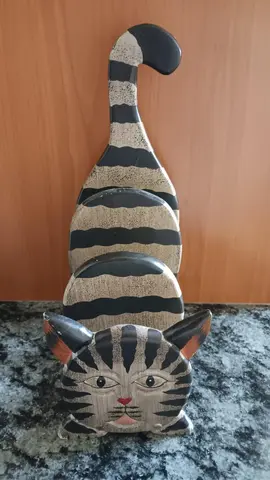 Support en bois rayé en forme de chat en 4 parties pour rangerr papiers