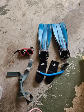 Palmes, masque, tuba, chaussettes néoprène et ceinture