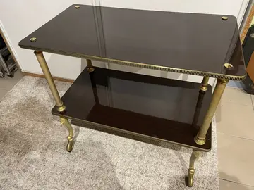 table bois télé vintage bon état : 2 plateaux 4 roues