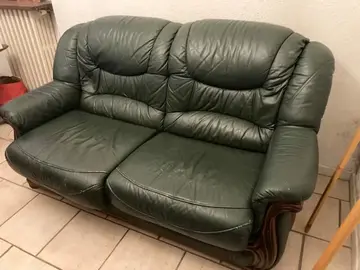 Canapé 2/3 places en bois et cuir