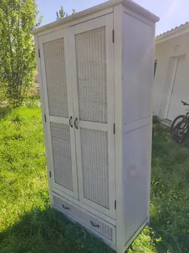 armoire bois rotin