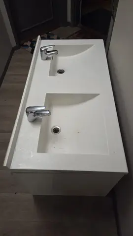 Plan double vasques intégrées Blanc l.120 x P.59 cm