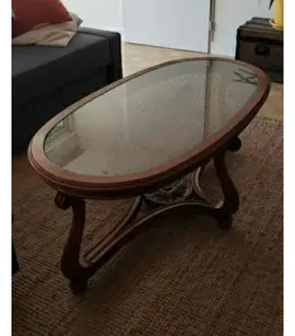 table basse rotin vitre