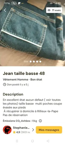 jean homme taille basse 48