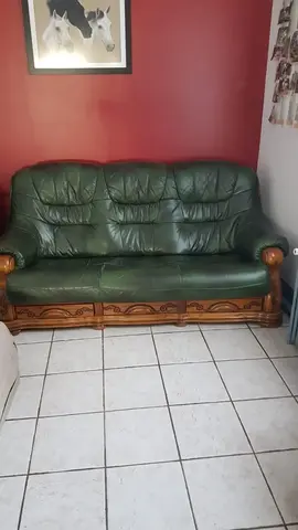 Canapé cuir et chêne 3 places