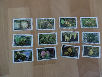 Série 12 timbres Des fruits Lettre verte 2012