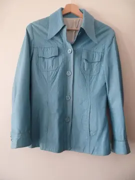 Veste vintage cuir bleu 38 bon état de conservation