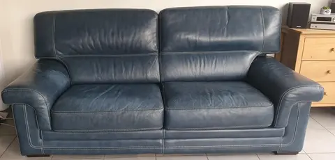 Canapé cuir pleine fleur, bleu