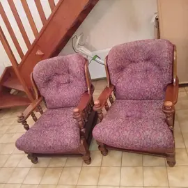 lot de 2 fauteuils bois/tissus