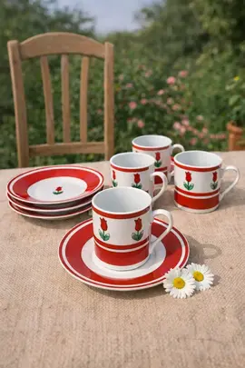 Tasses café et soucoupes porcelaine