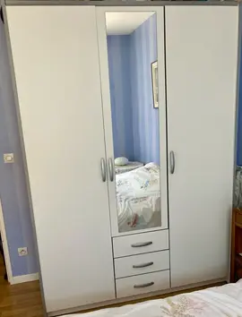 Armoire Blanche miroir, 3 portes, 3 tiroirs