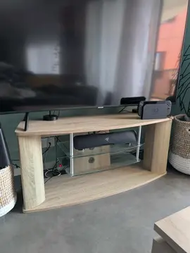 Meuble TV 120 cm – Décor Chêne clair & Verre