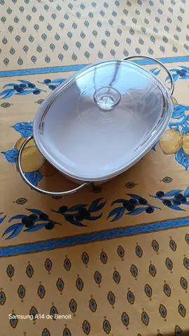 Plat en pyrex avec couvercle et anse 22 cm x 28 cm et hauteur 9 cm