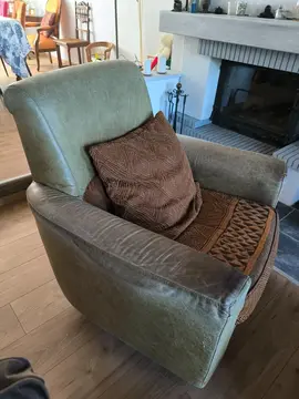 fauteuil cuir et tissu
