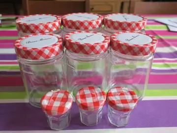 Lot de 9 POTS en verre « Bonne Maman » de 3 formats différents.