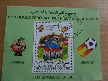 Bloc philatélique Coupe monde football Comores 82