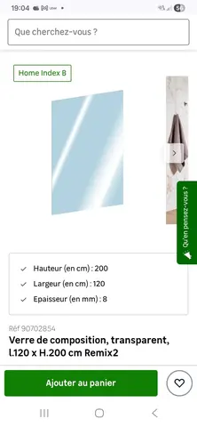 Paroi de douche 120x200cm ep 8cm