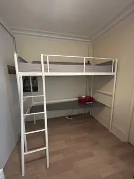 lit mezzanine 1 place avec matelas 200x90 et planche pour bureau