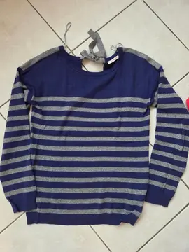 Pull femme bleu marine et argenté camaïeu taille M