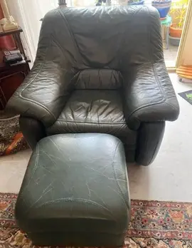 fauteuil cuir véritable vert avec repose pied