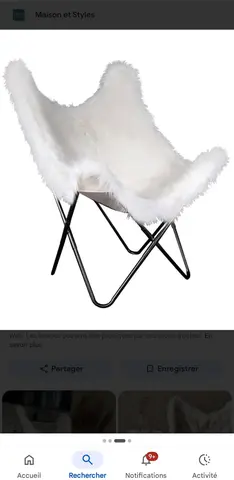2 fauteuils papillon fausse fourrure écru
