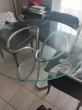 table en verre pied inox