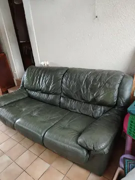 Canapé et un fauteuil en cuir vert