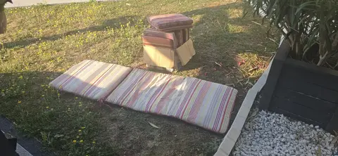 10 coussins pour chaises+ 1 grand pour bain de soleil