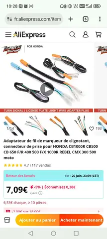 adaptateurs fils clignotant moto
