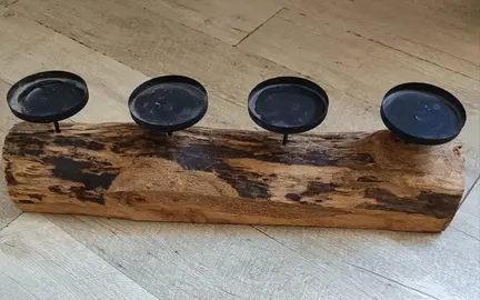 Bougeoir 4 bougies sur bûche en bois