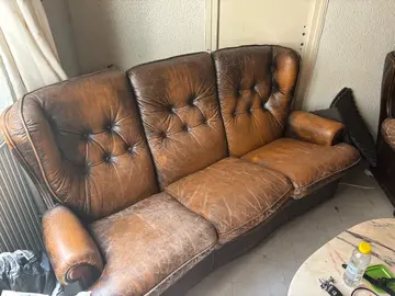 canapé fauteuil cuir marrons